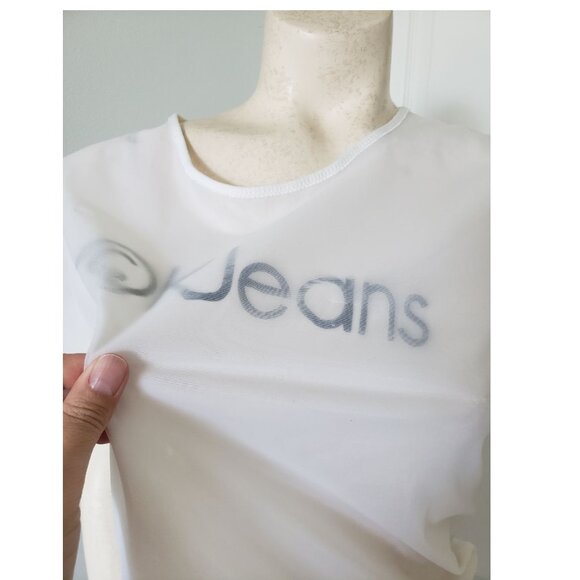 Vintage Calvin Klein White Sheer Tshirt LARGE Rare - Picture 2 of 8